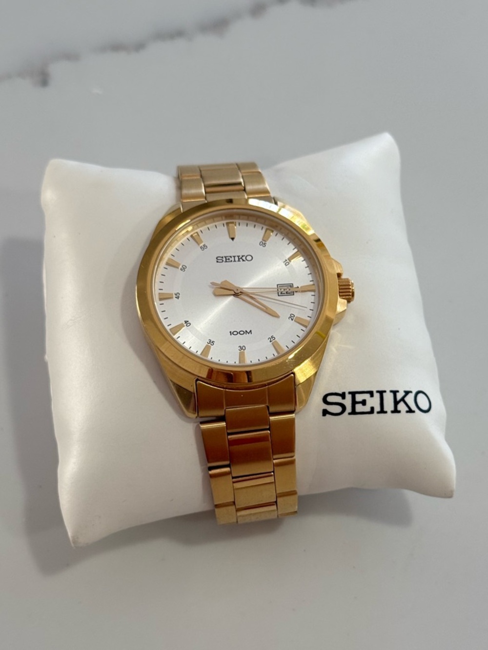 Seiko Gold and White Mens Dress Watch